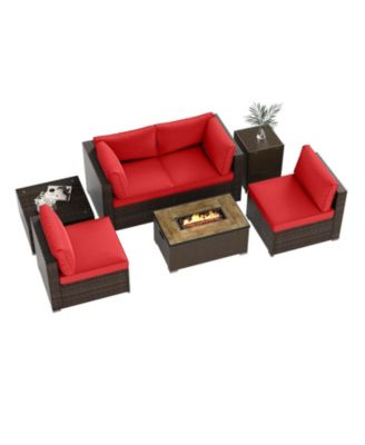 7-Piece Wicker Sectional Set with 32 in Fire Pit Table and Tank Cover