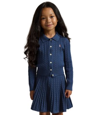 Girls' 2T-6X Cotton Polo Cardigan and Skirt, 2-Piece Set