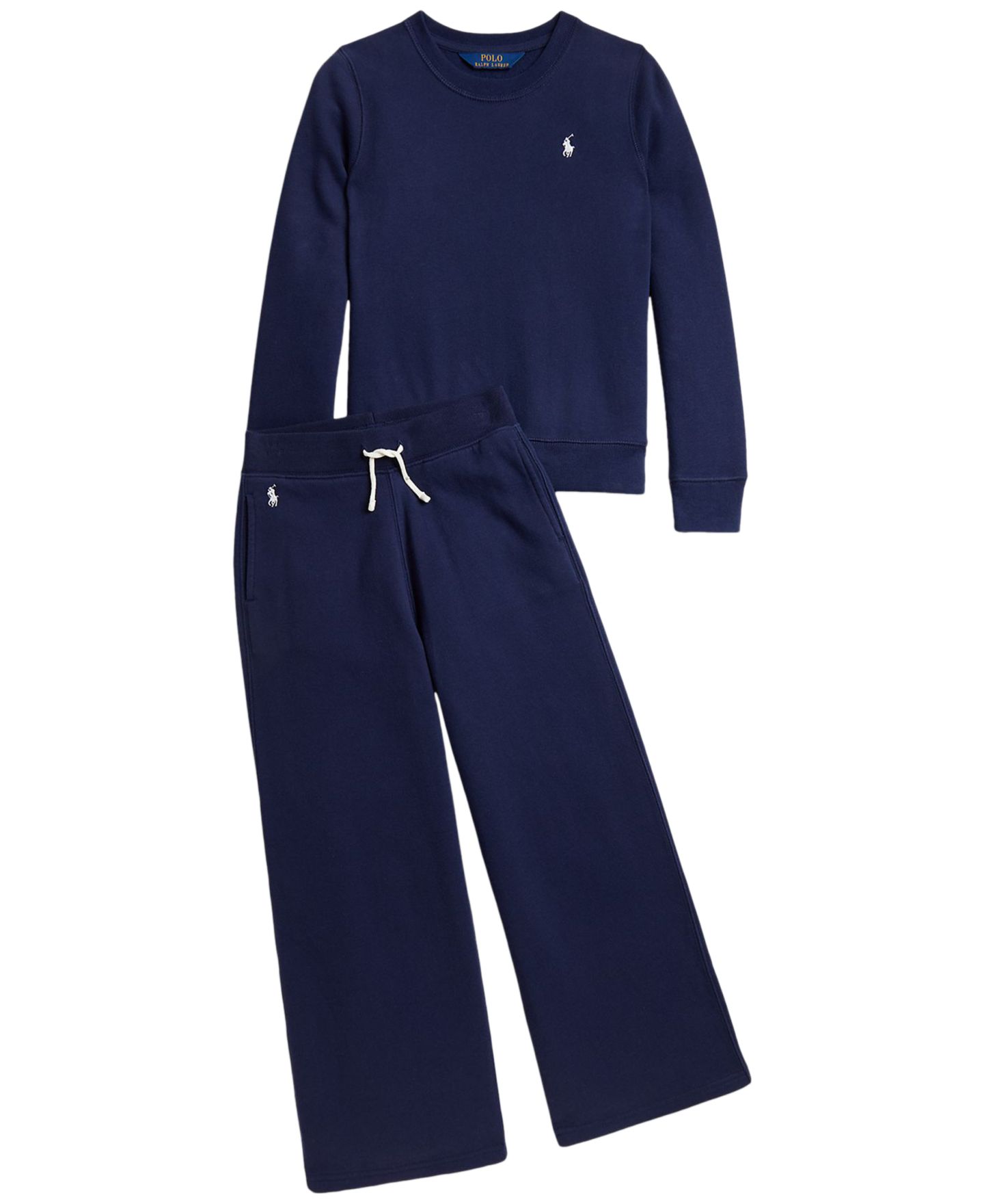 Брюки Polo Ralph Lauren Fleece Wide-Leg Sweatpants для девочек, цвет: Меланжевый белый / Тёмно-синий — фото 6