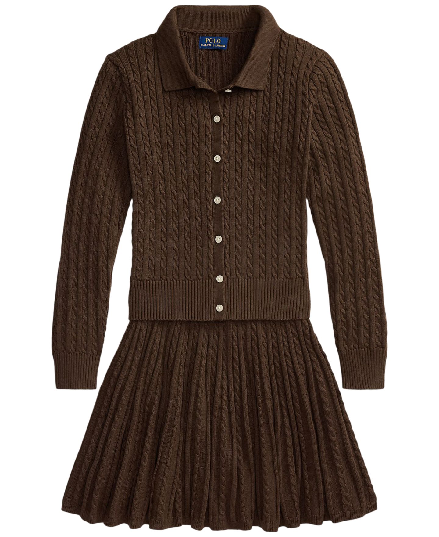 Комплект Polo Ralph Lauren Polo Cardigan Sweater and Skirt, 2-Piece Set для девочек, цвет: Коричневый — фото 4