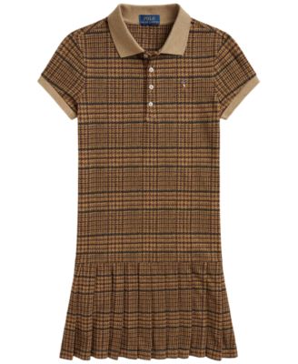 Girls' 7-16 Tweed-Print Stretch Mesh Polo Dress