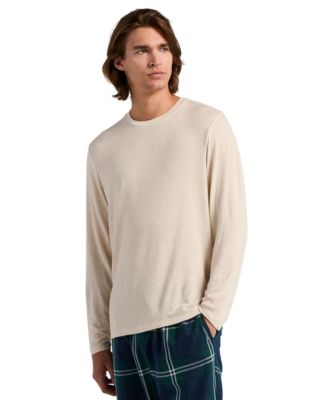 Men's Cozy Knit Long-Sleeve Crewneck Single-Knit Sleep Shirt