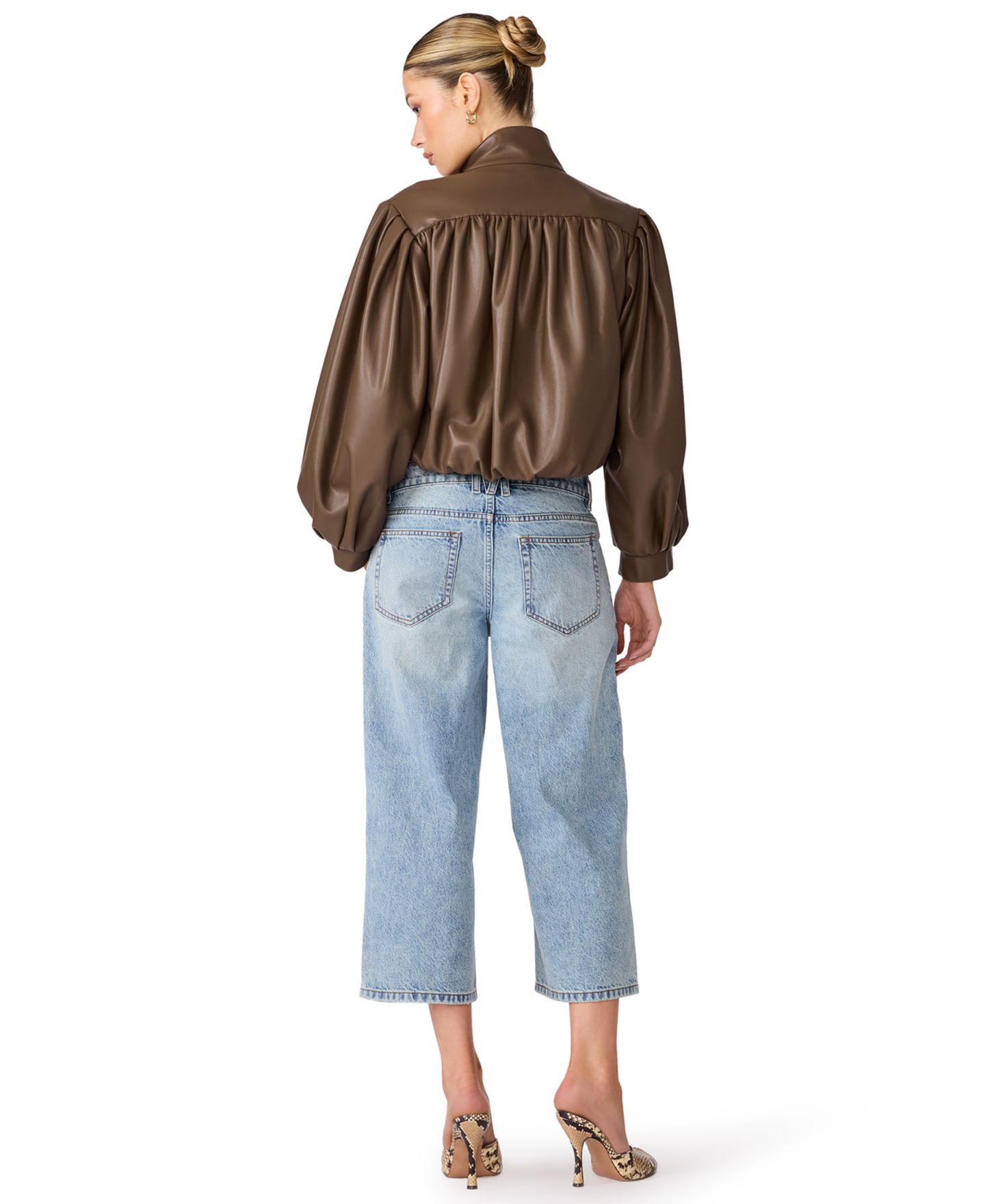 Женская куртка Steve Madden DeeDee Cropped Puff-Sleeve Faux Leather, цвет: Какао — фото 5