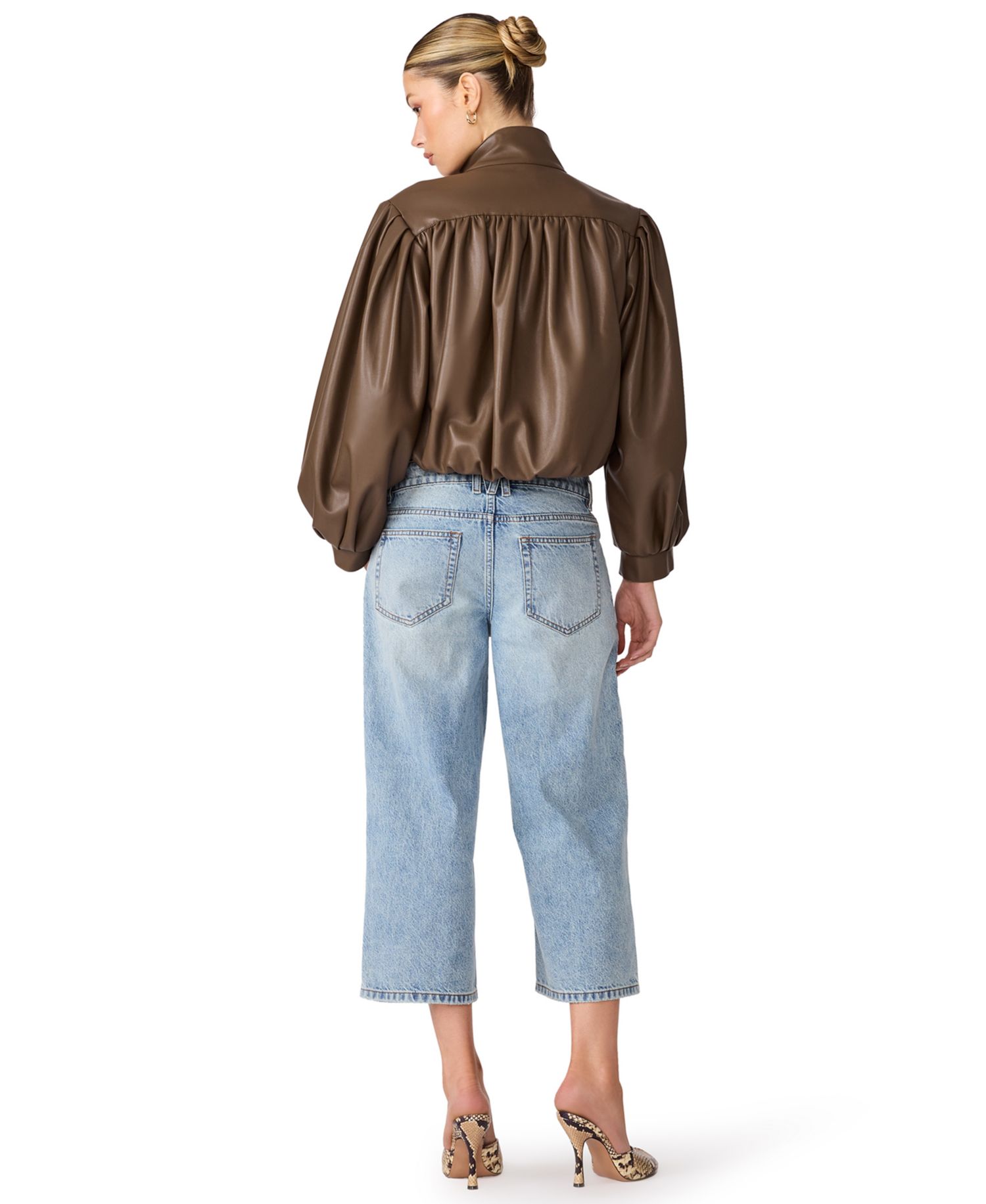 Women's DeeDee Cropped Puff-Sleeve Faux Leather Jacket