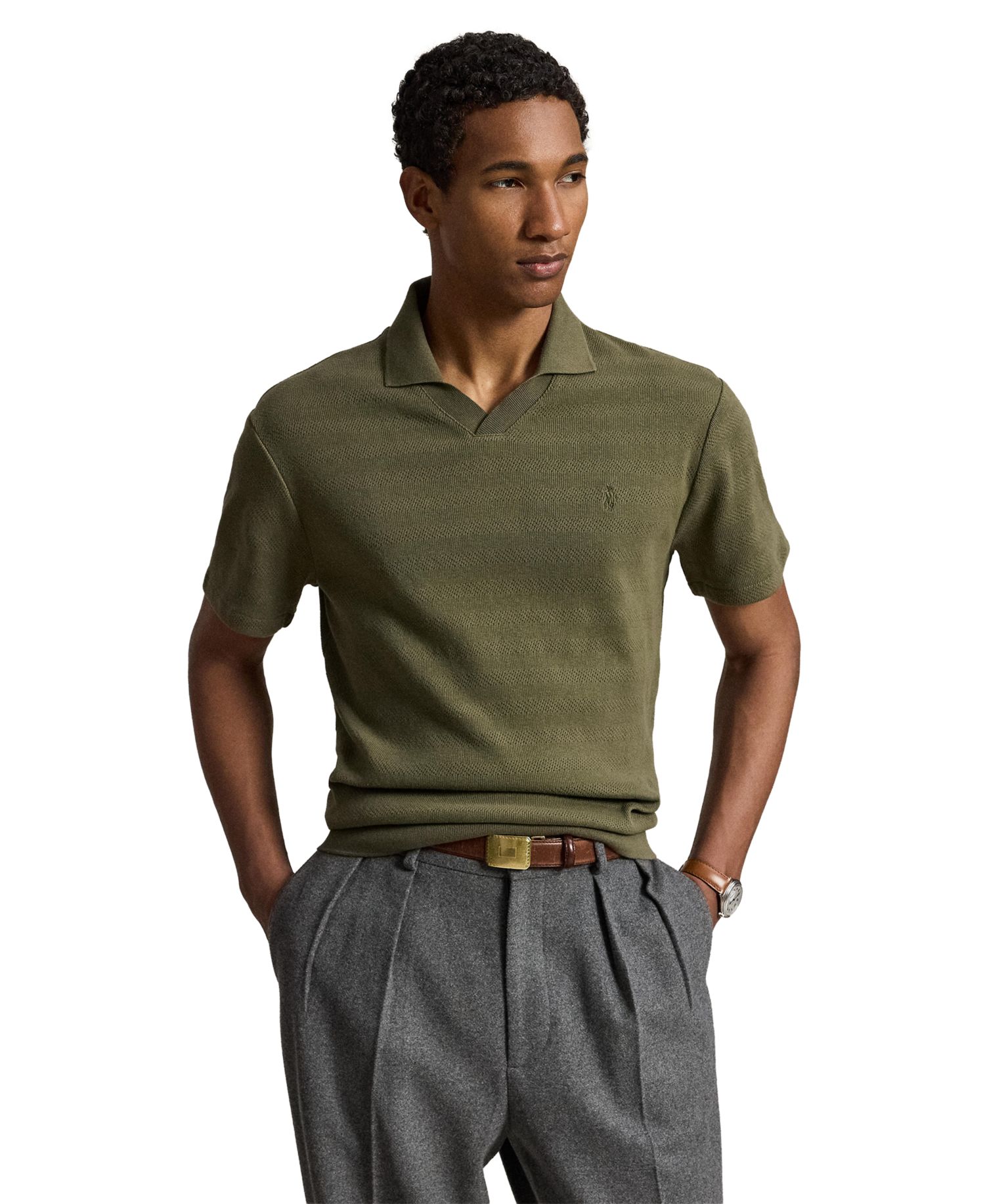 Men's Pointelle-Ribbed Regular-Fit Polo Shirt