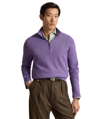 Men's Mesh-Knit Cotton Quarter-Zip Sweater