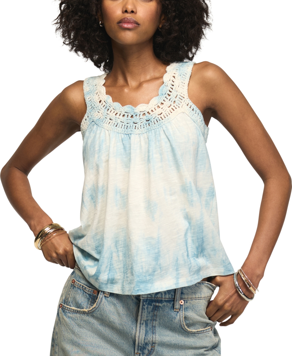 Lucky Brand Women's Tie-Dye Crochet Scoop Neck Tank
