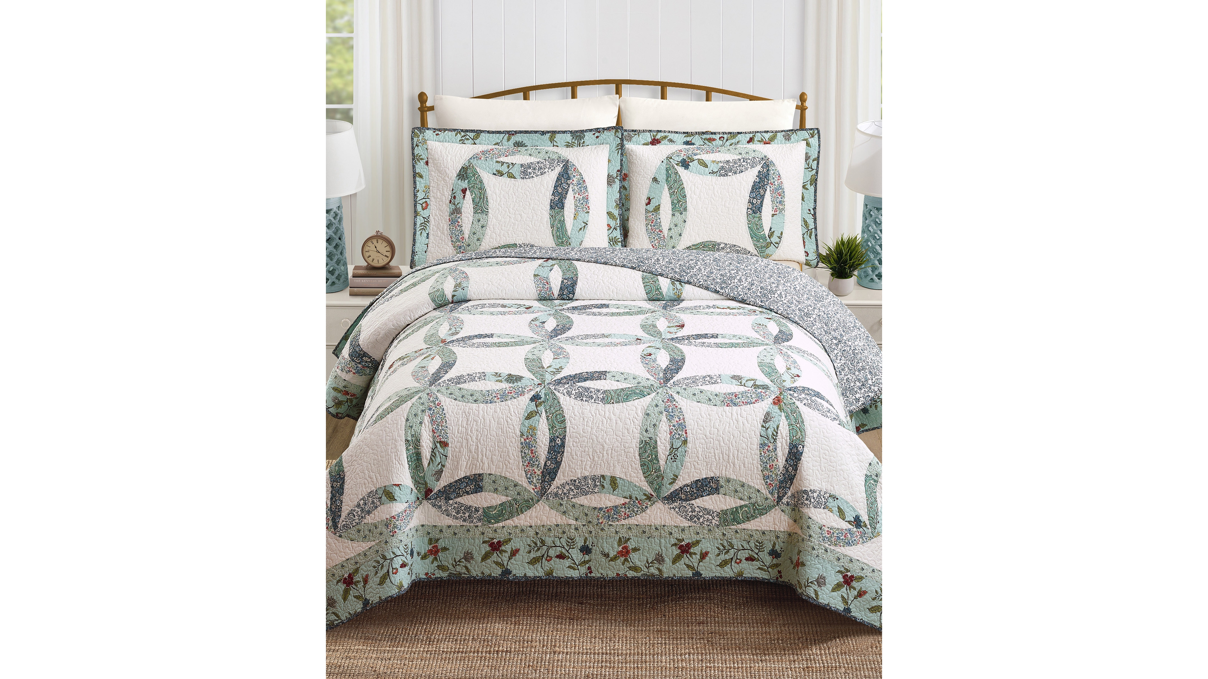Modern Heirloom Felicity Wedding Ring Pieced 3-Piece Quilt Set, Full/Queen