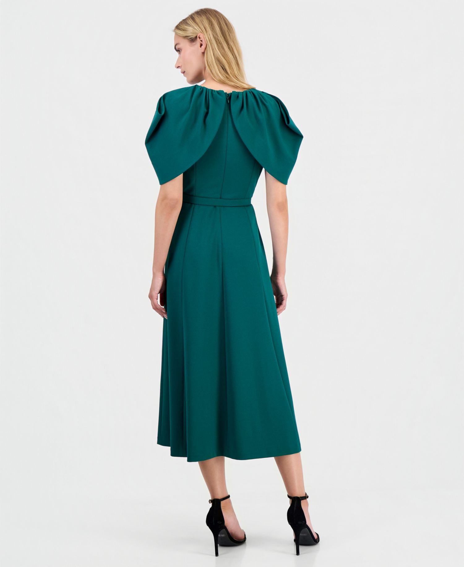 Women's Cowled-Cold-Shoulder Caplet-Sleeve Scuba Crepe Dress