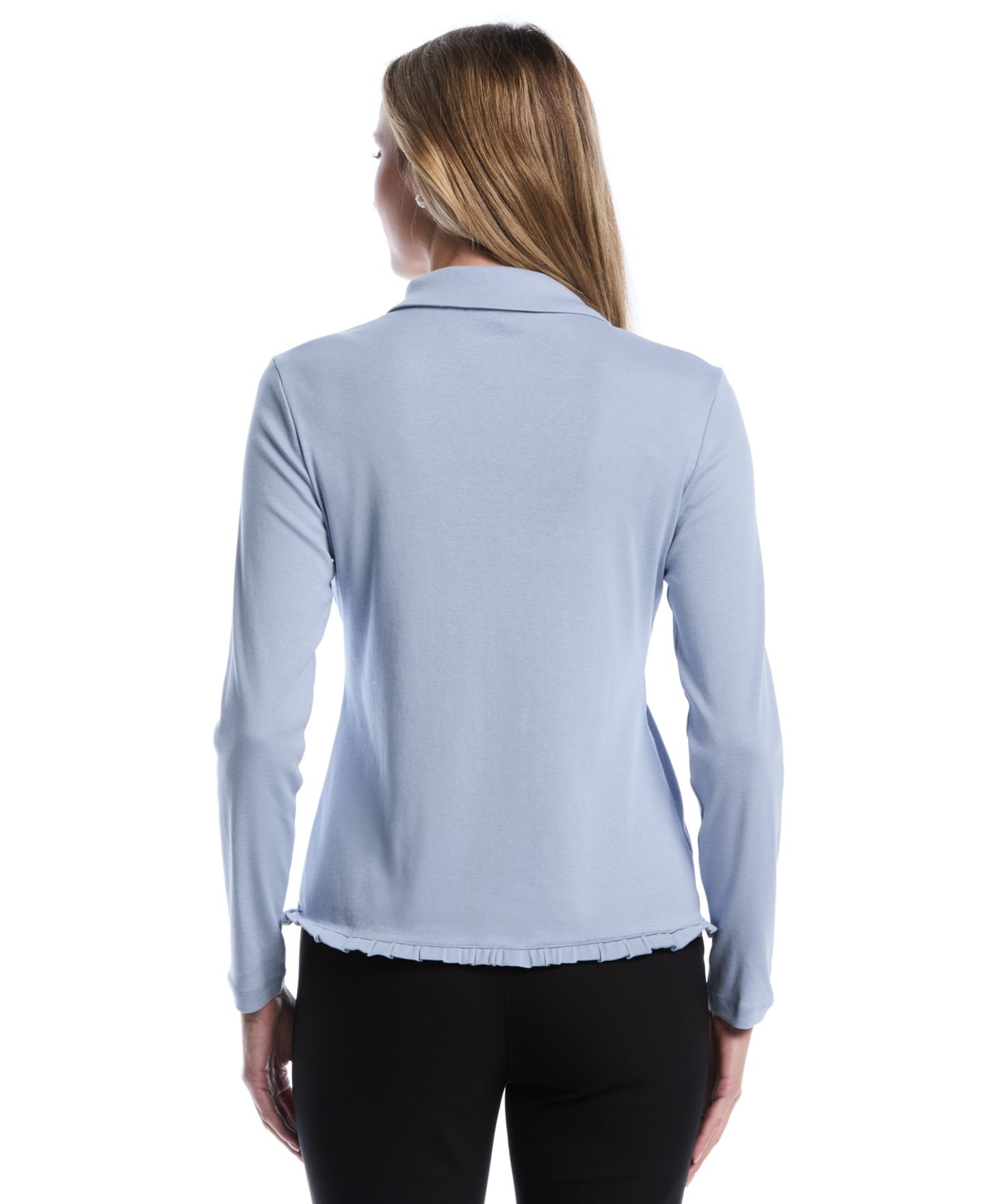Женская рубашка Rafaella Petite Long-Sleeve Ruffle-Trim Cotton, цвет: Синий — фото 5