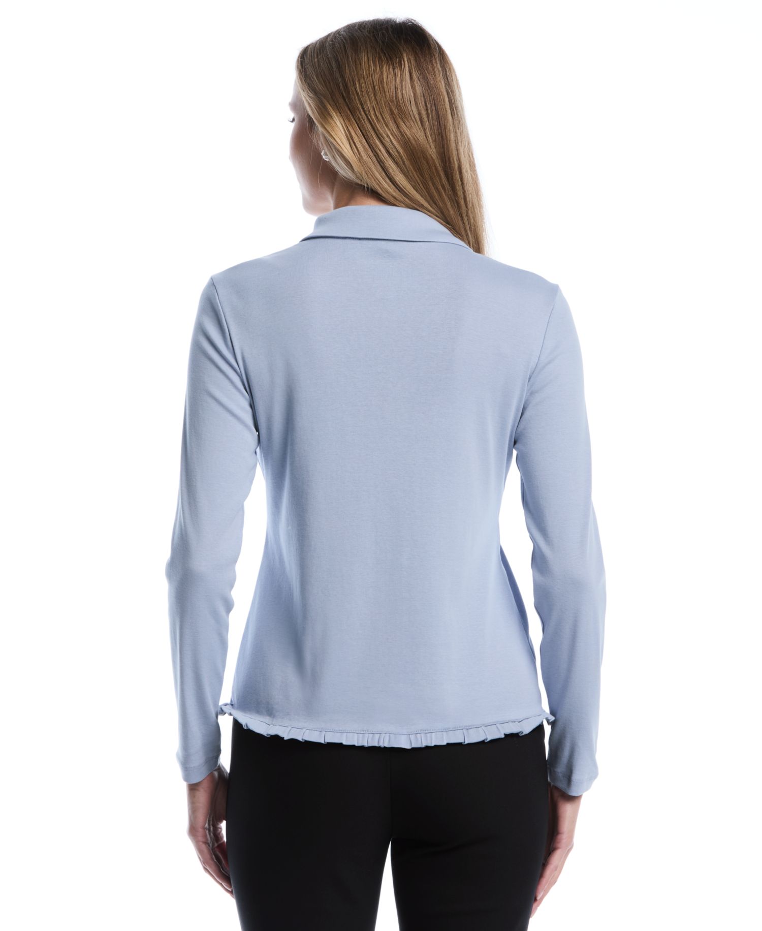 Petite Long-Sleeve Ruffle-Trim Cotton Shirt