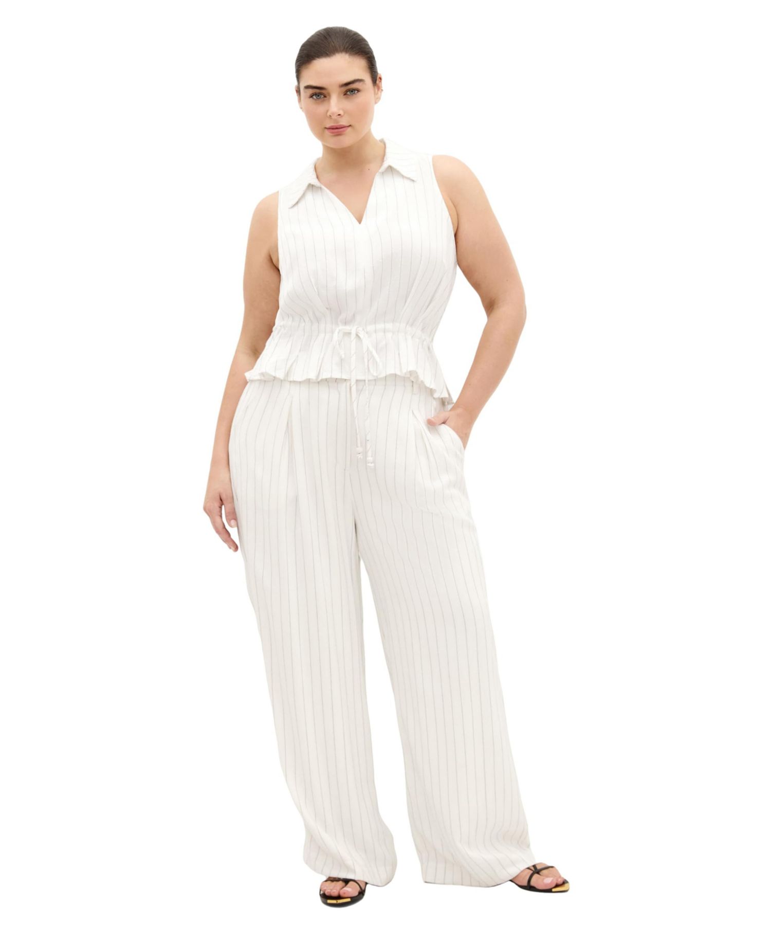 Plus Size Eva High-Rise Wide-Leg Stripe Pants