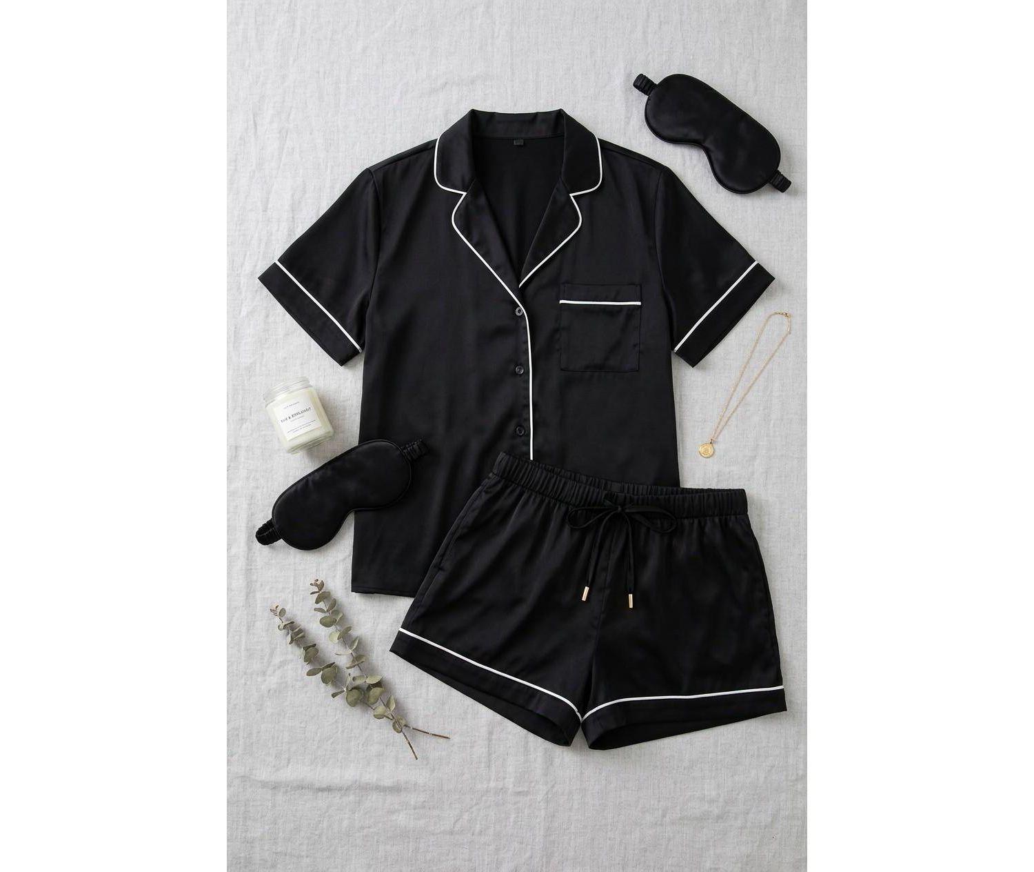 Women's Satin Piped Short Pajama Set