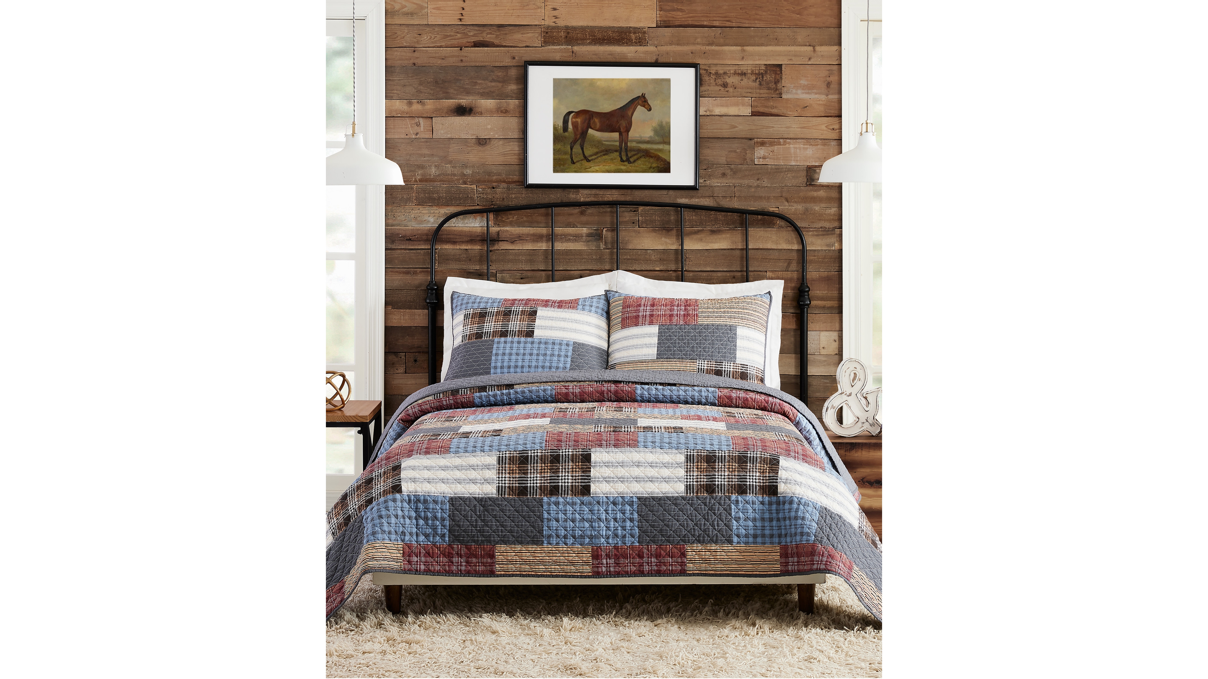 Modern Heirloom Cabin Patchwork Printed 3-Piece Quilt Set, Full/Queen