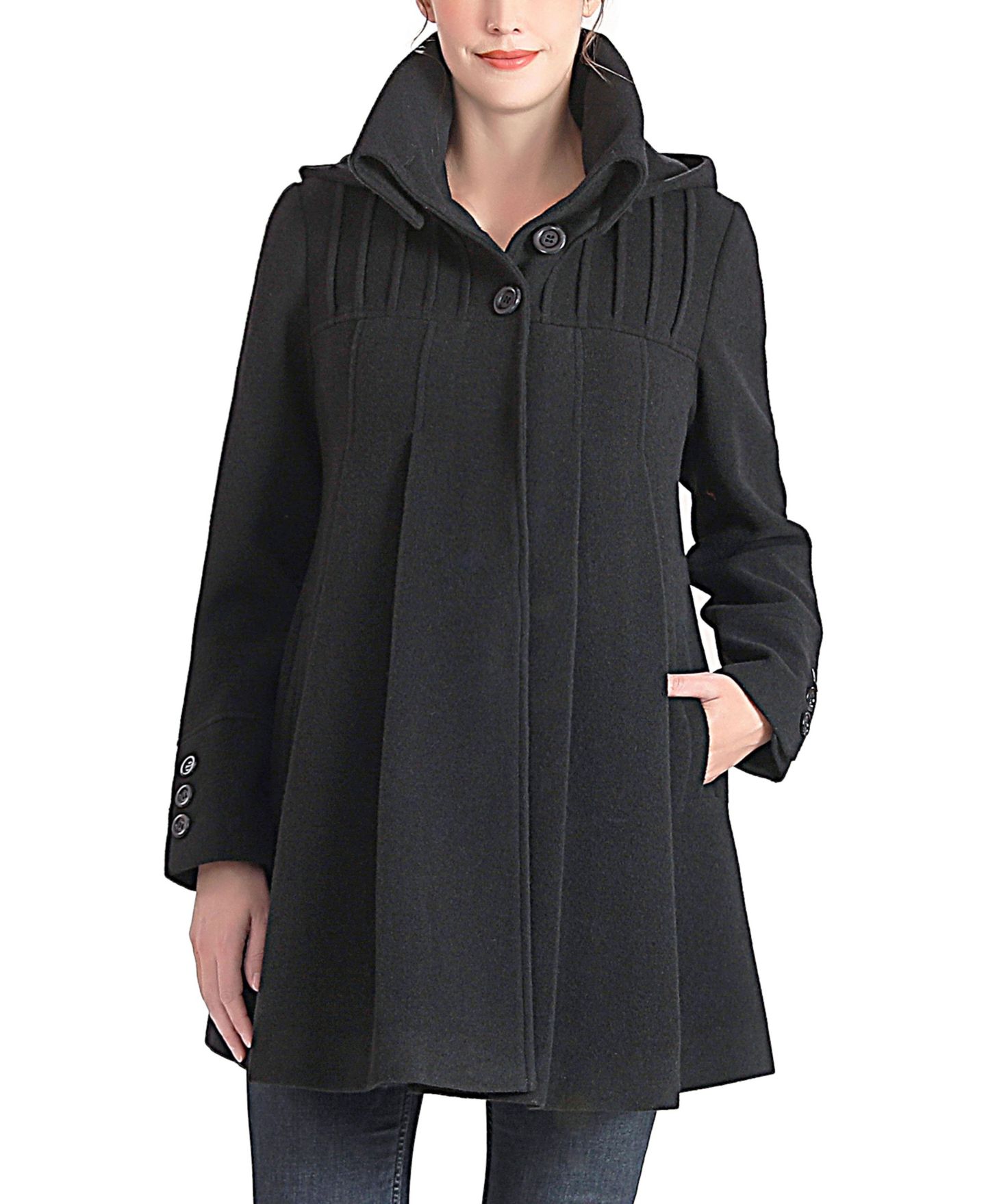 Женское пальто kimi + kai Maternity Aela Hooded A-Line Wool-Blend, цвет: Чёрный — фото 1