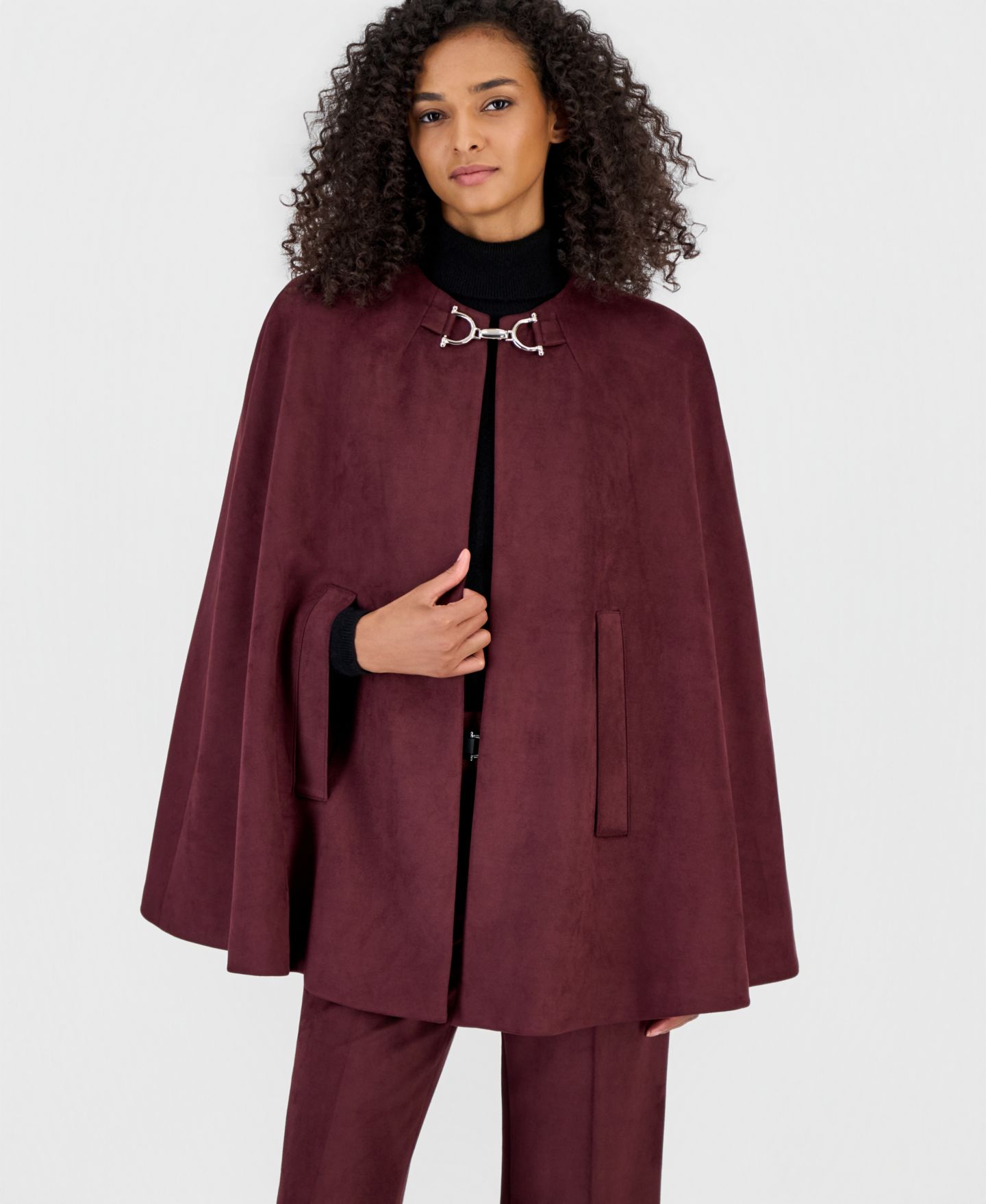Женские брюки Anne Klein Scuba Suede Long Cape & Pull-On Wide-Leg, цвет: Чёрный — фото 2
