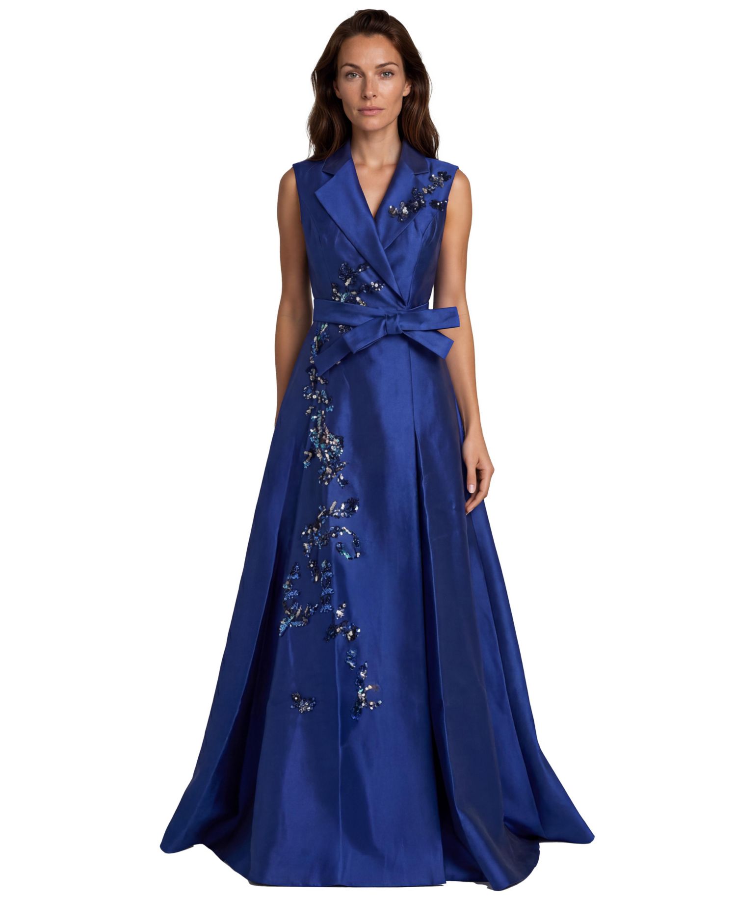 Women's Embellished-Floral Sleeveless Collared Gown