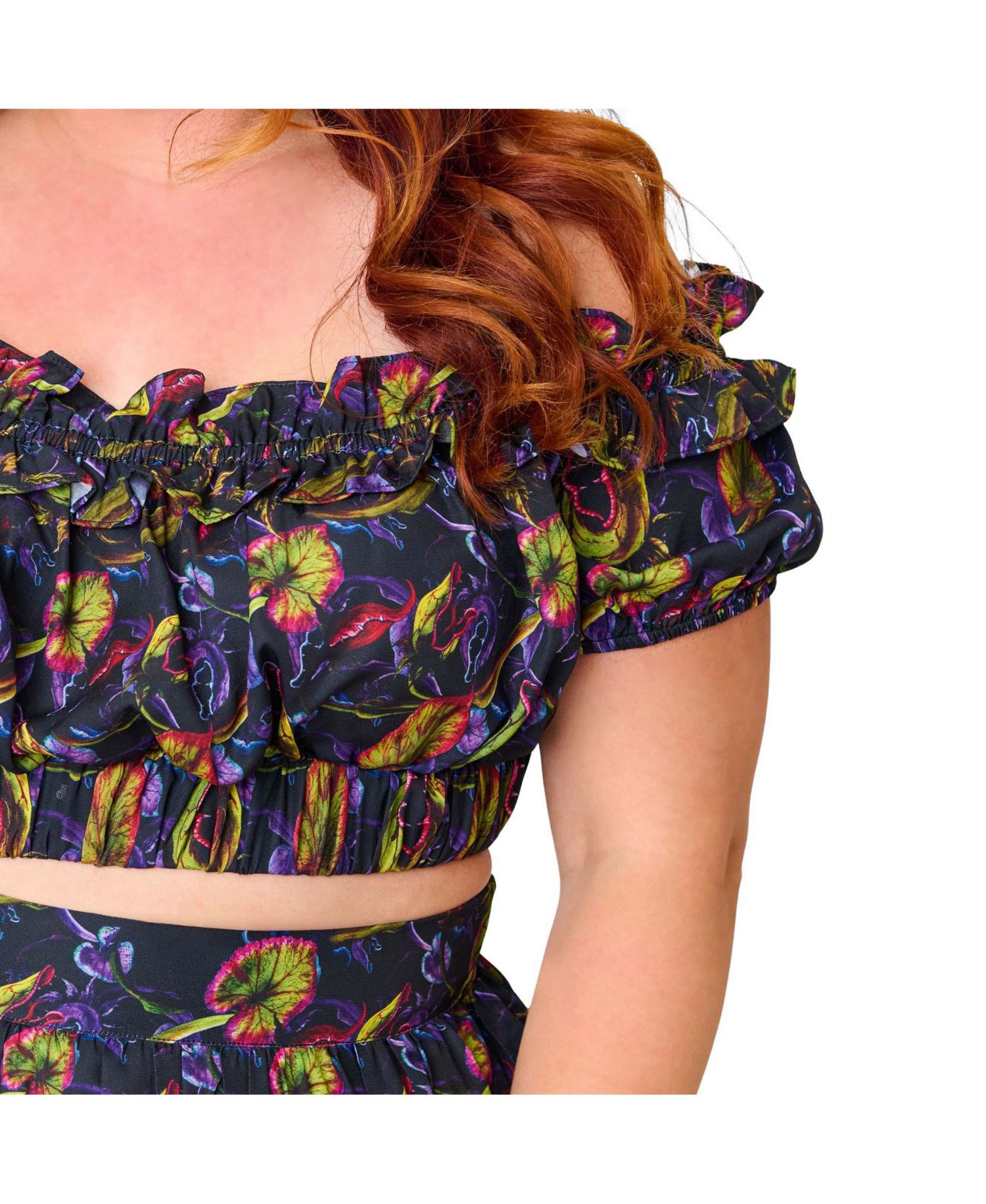 Plus Size 1970s Ruffle Up Crop Top