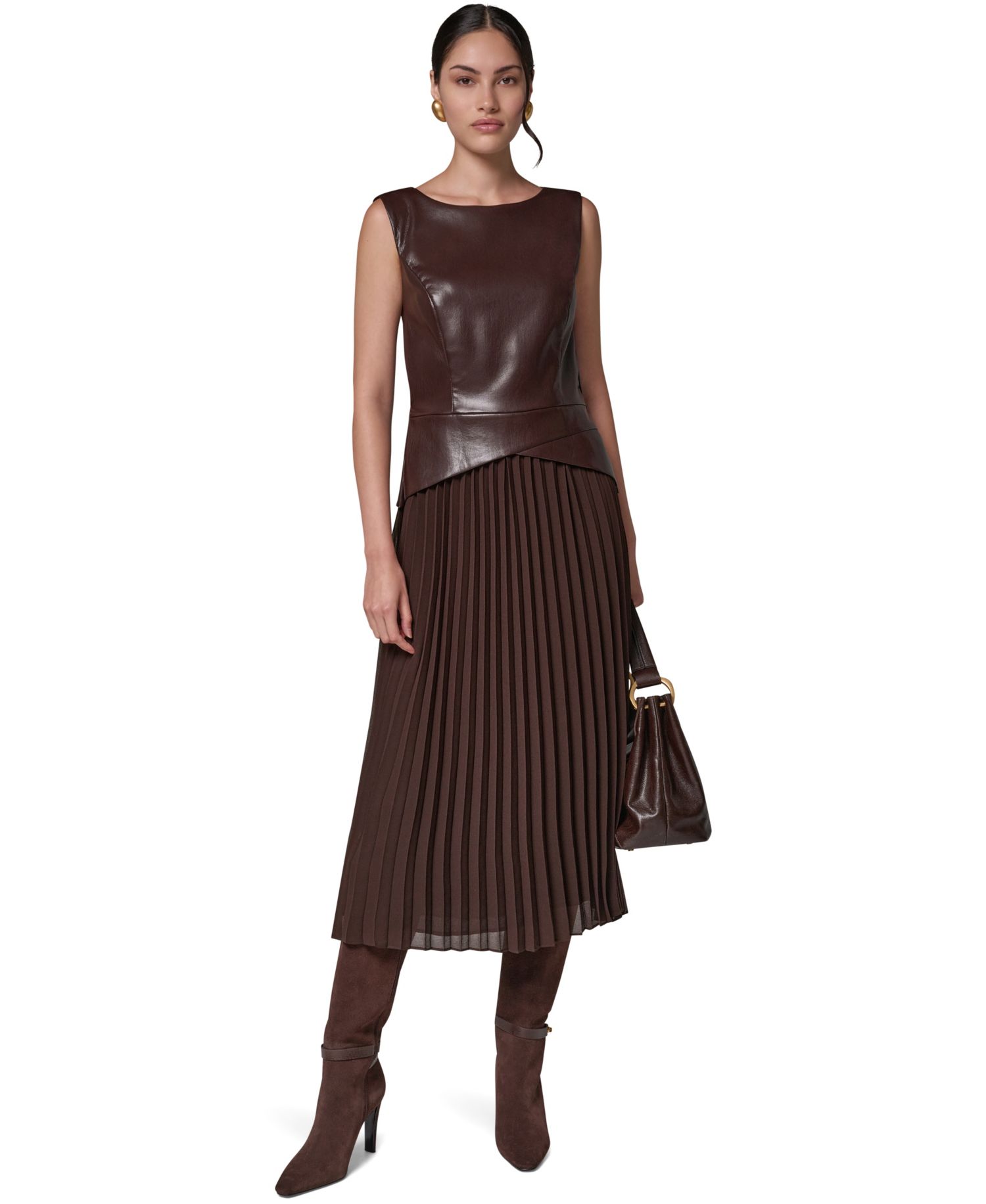 Petite Boat-Neck Faux-Wrap A-Line Midi Dress