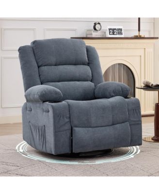 Rocking Recliner for Adults Oversized 360degree(s) Swivel Manual Chair | Breathable Linen with Cup Holder Side Pockets