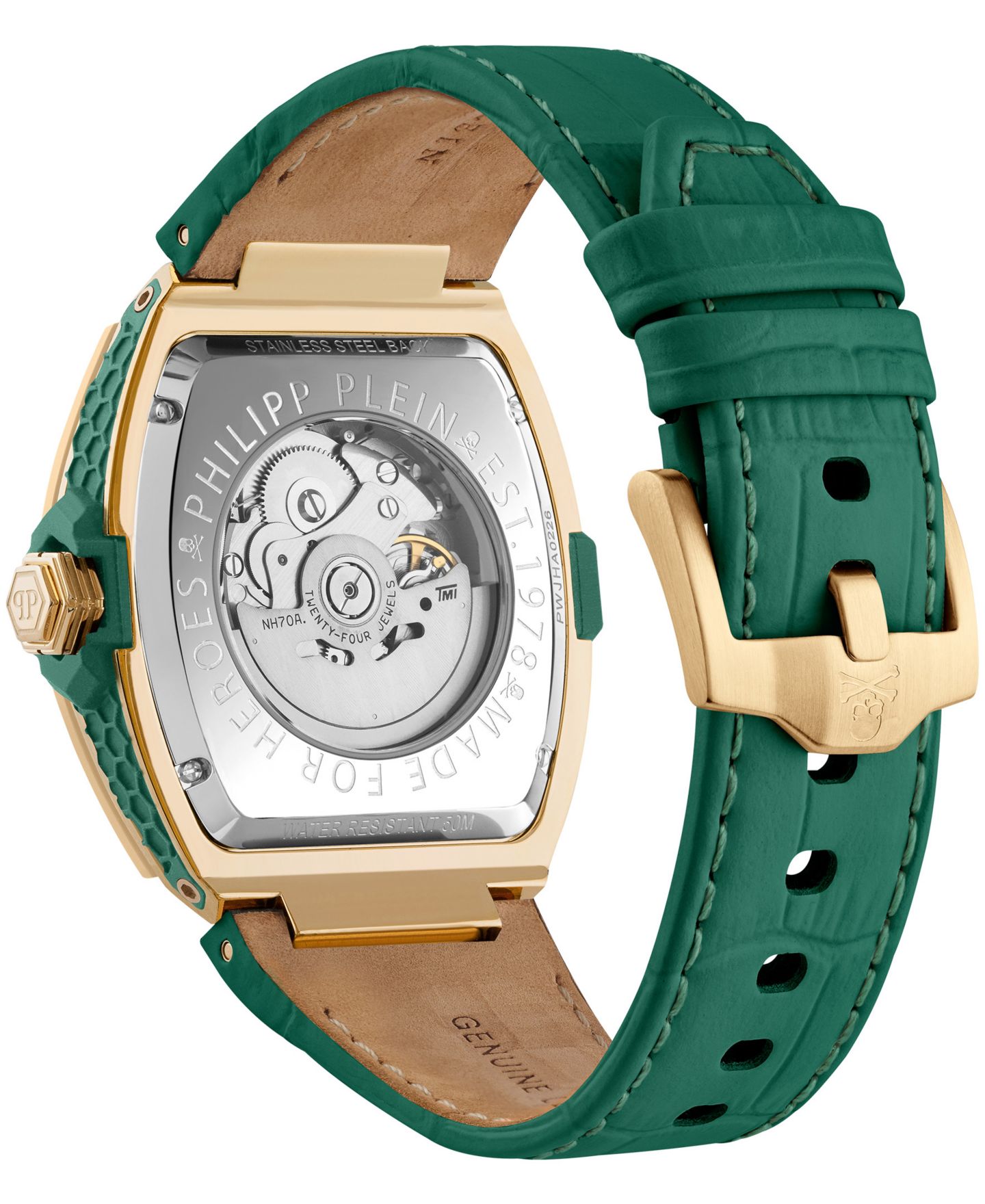 Мужские часы Philipp Plein Skeleton 2.0 Green Calf Leather Strap Watch 44mm — фото 3