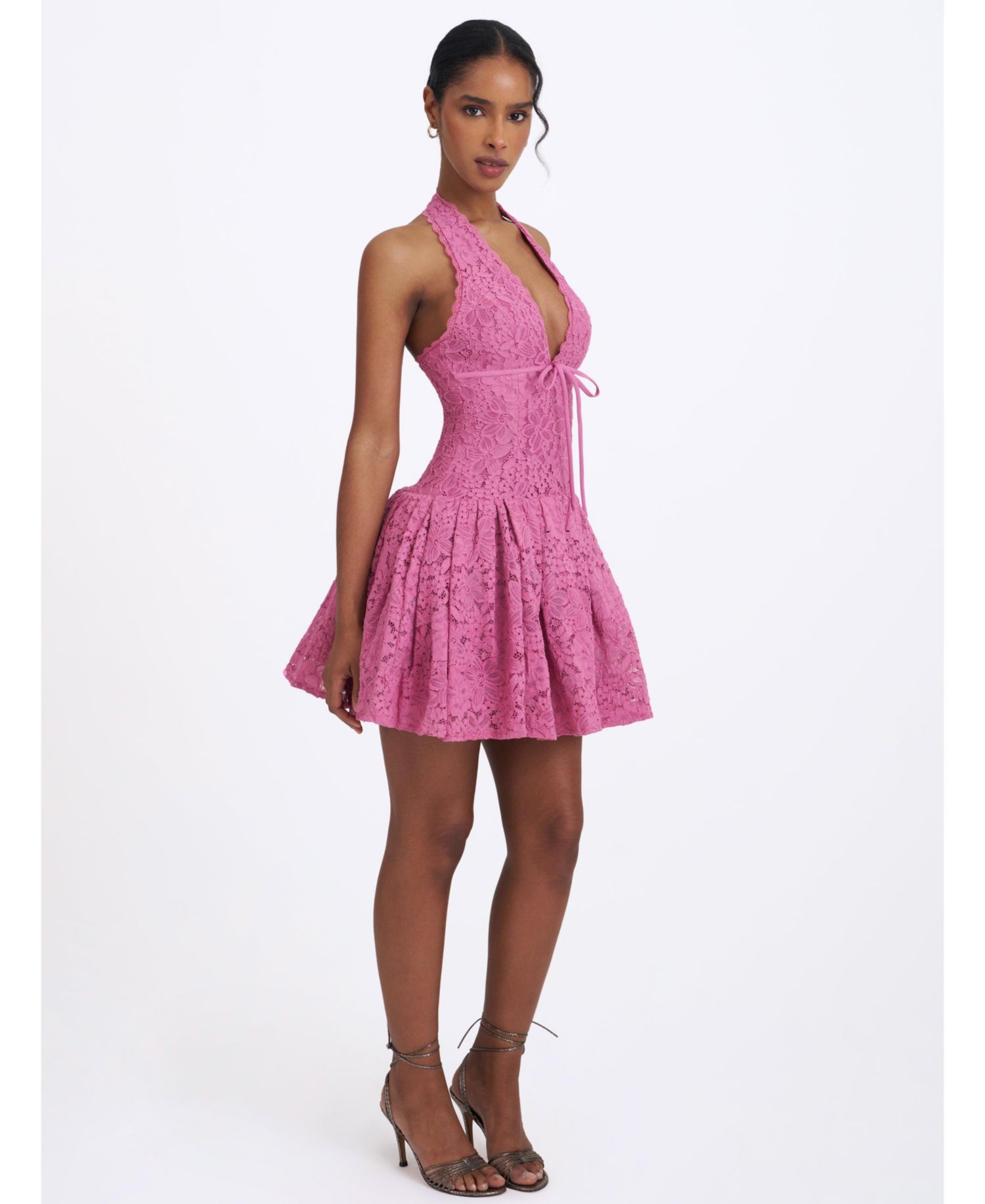 Women's Karla Halter Drop-Waist Lace Mini Dress