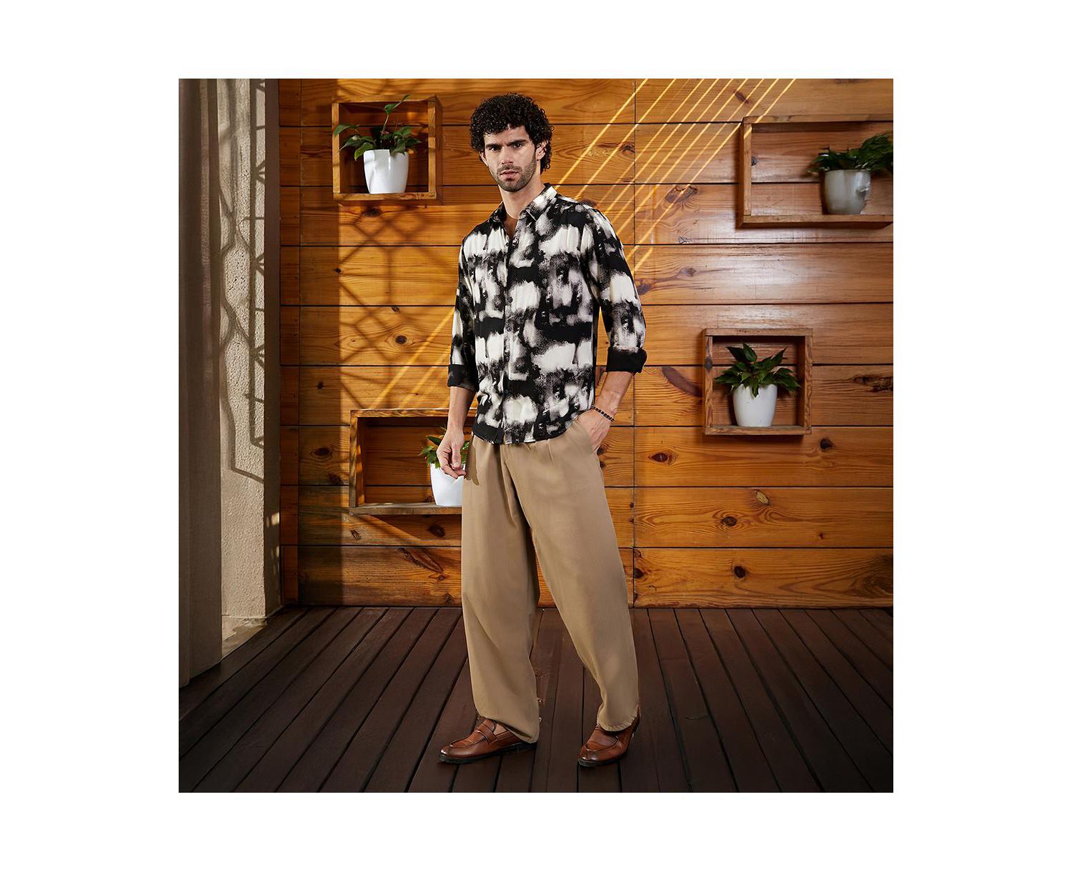 Men's Onyx Black Textured Brushwork Shirt