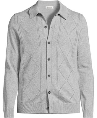 Men's Long Sleeve Fine Gauge Cotton Pointelle Argyle Cardigan