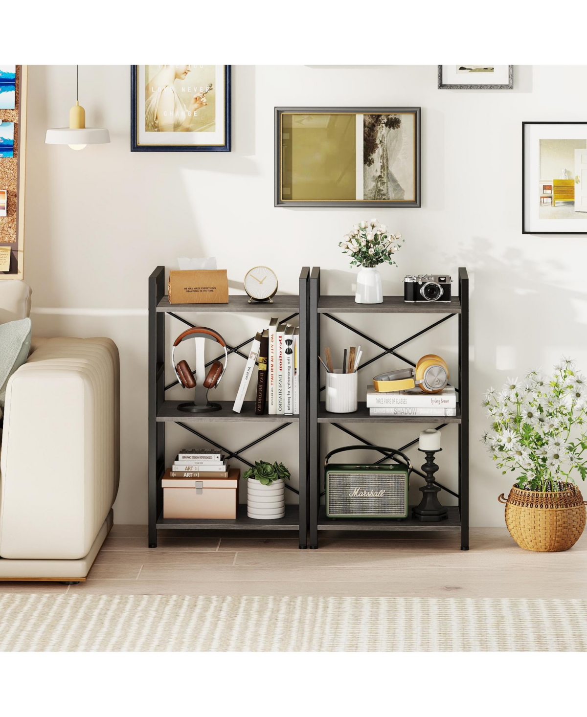 Costway 3-Tier Industrial Bookshelf, 16.5" Width Wooden Open Bookcase with Metal Frame