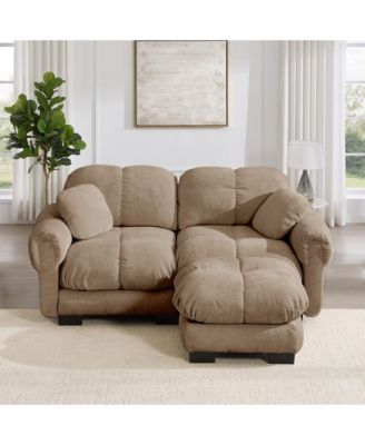 Chenille Cloud L-Shaped Loveseat Sofa Soft Padded Armrests Stylish Petal Design with Movable Ottoman