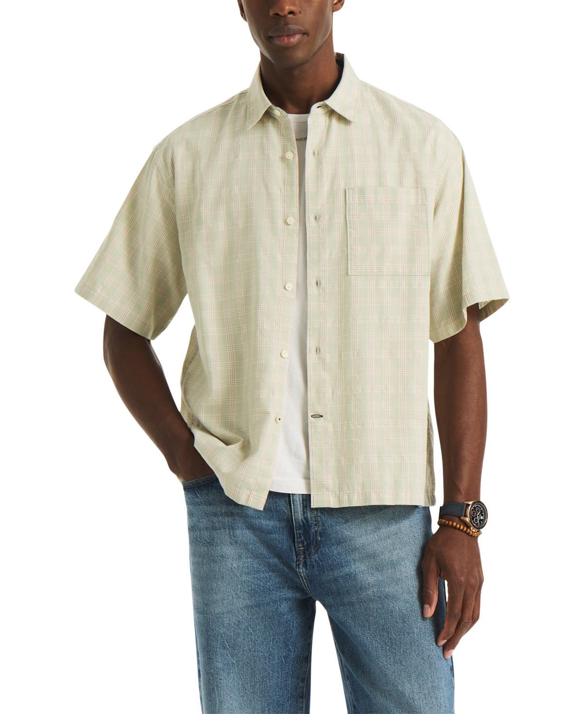 Nautica Men's Cotton Plaid Short-Sleeve Shirt