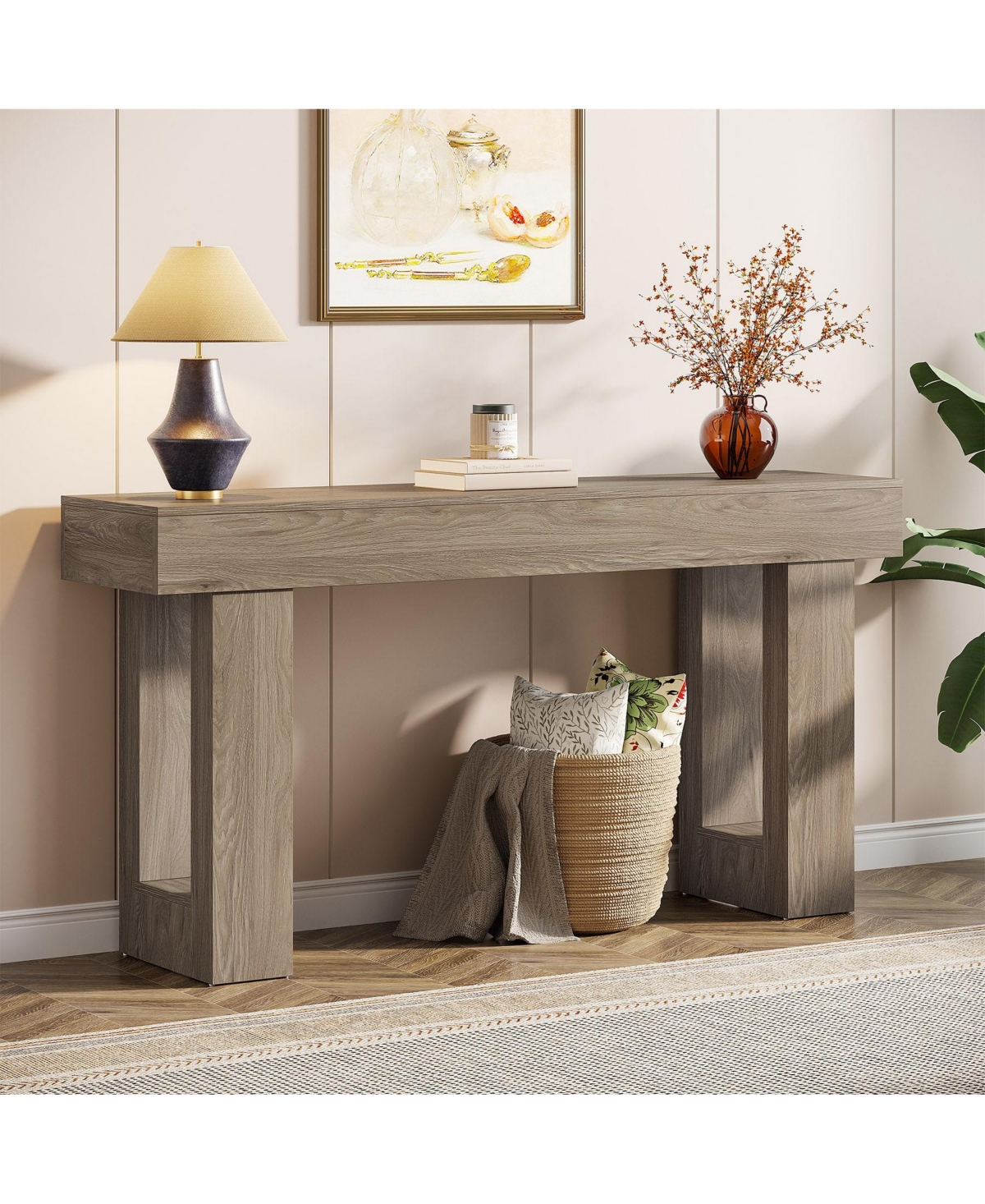 Slickblue Modern 63 Inch Console Table for Entryway with Wood Finish