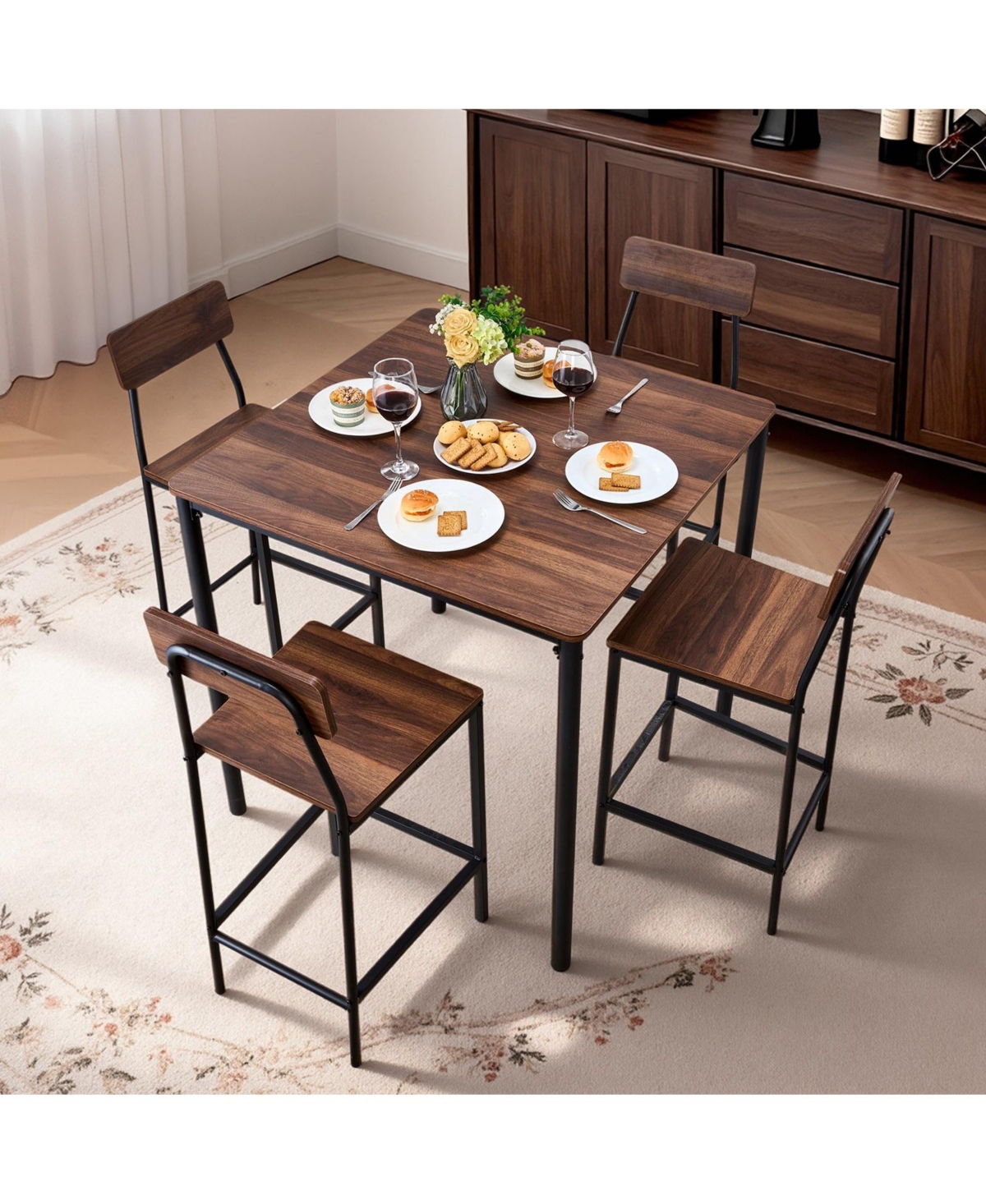 Slickblue 35 Inch Square Bar Table Set with 4 Stools for Kitchen and Dining