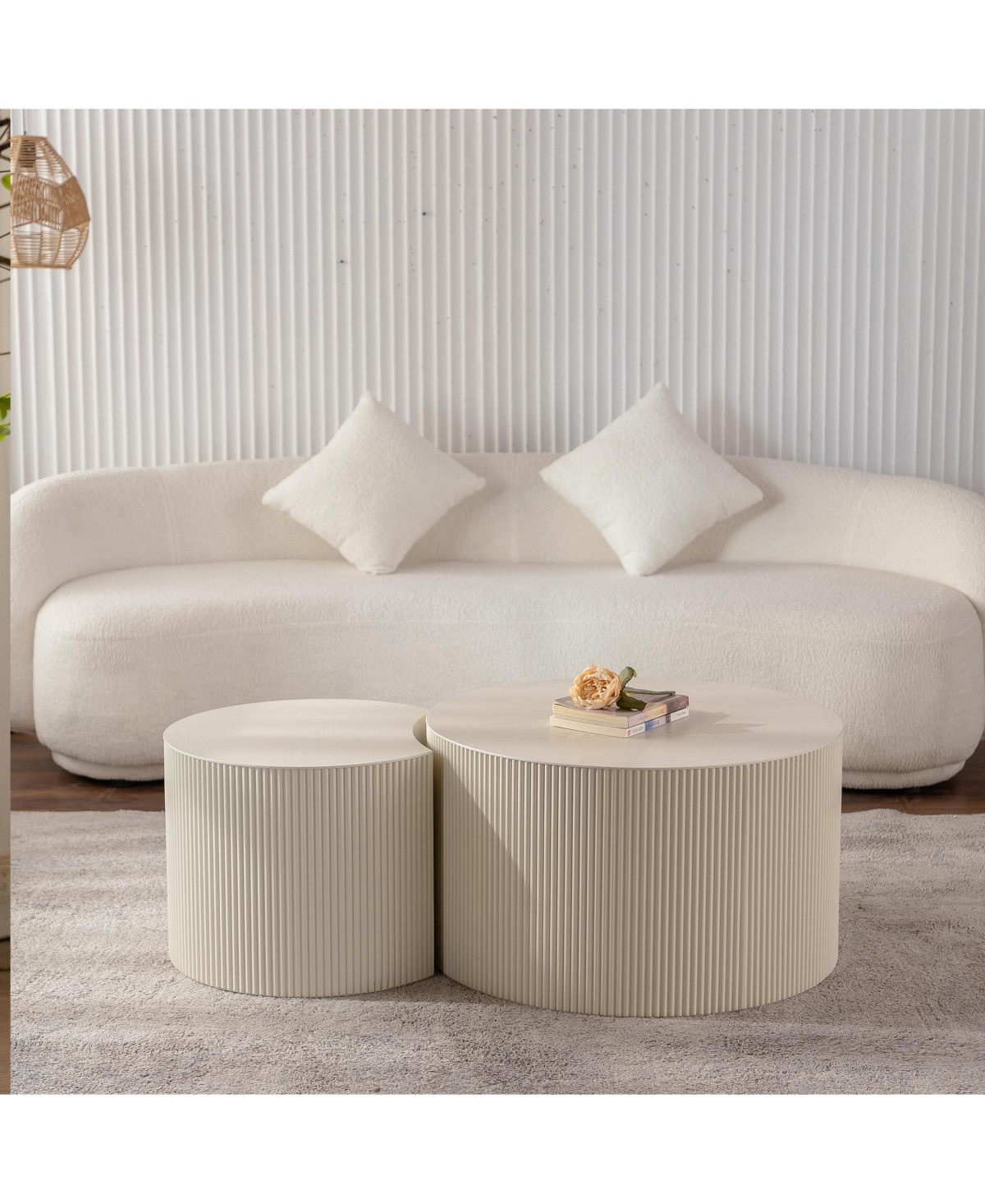 Flynama Round Hand Relief Wood Coffee Table, No Assembly