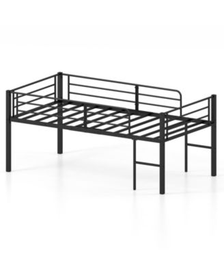 Low Loft Bed, Heavy Duty Metal Bed Frame with Safety Guardrailsand2 Ladders
