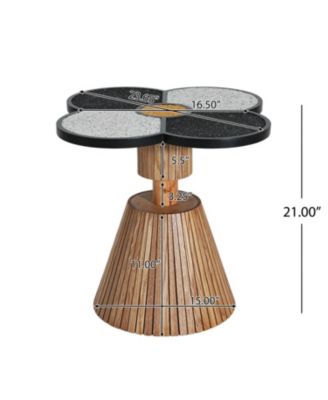 Four-Leaf Clover Decorative Side Table, Stone Texture Top Wood-Grain Base Accent Table