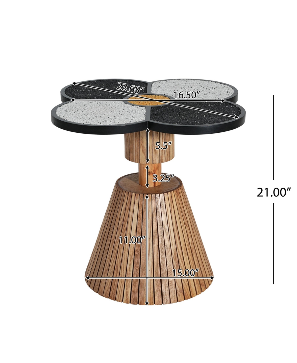 Flynama Four-Leaf Clover Decorative Side Table, Stone Texture Top Wood-Grain Base Accent Table