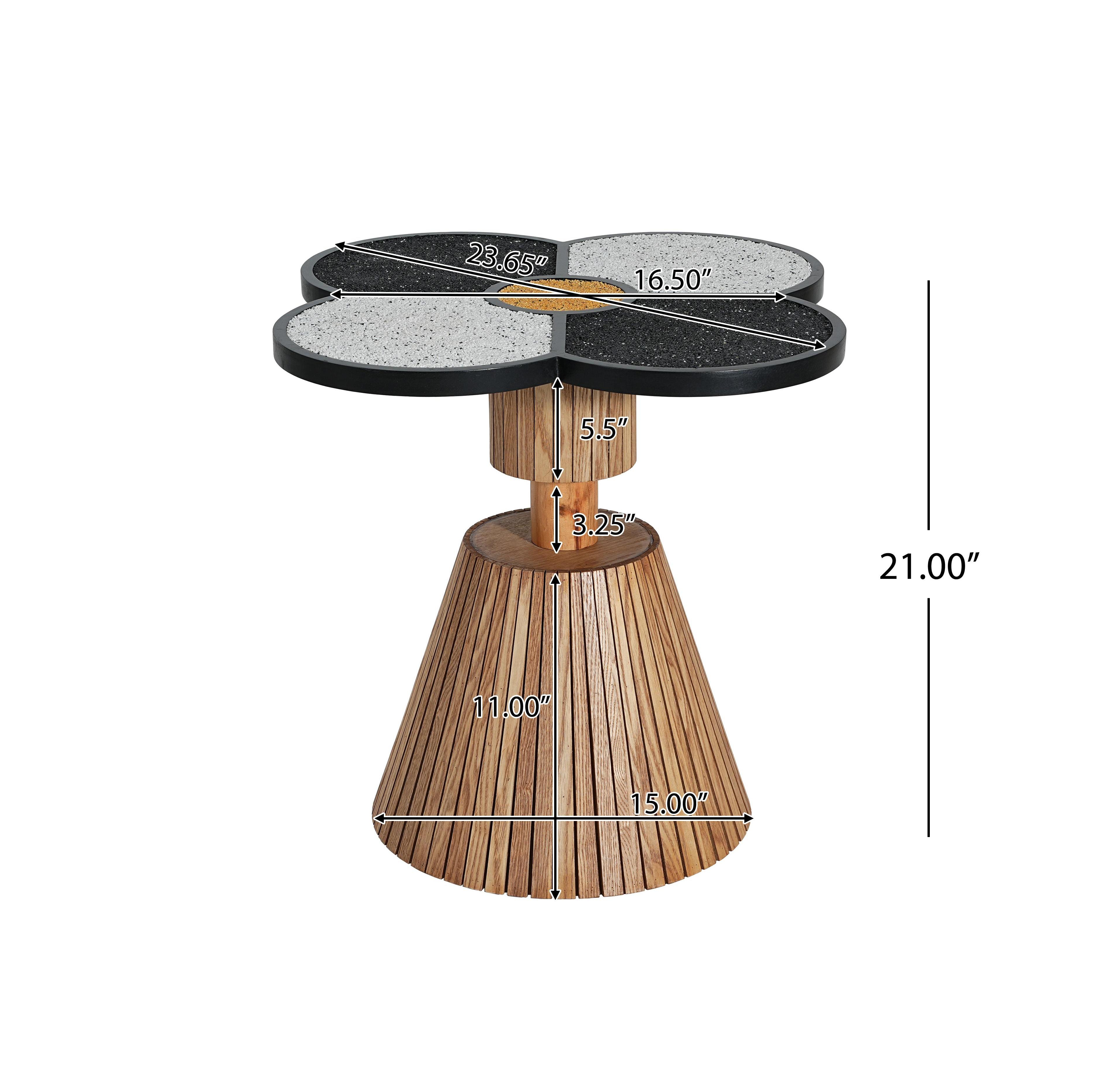 Flynama Four-Leaf Clover Decorative Side Table, Stone Texture Top Wood-Grain Base Accent Table