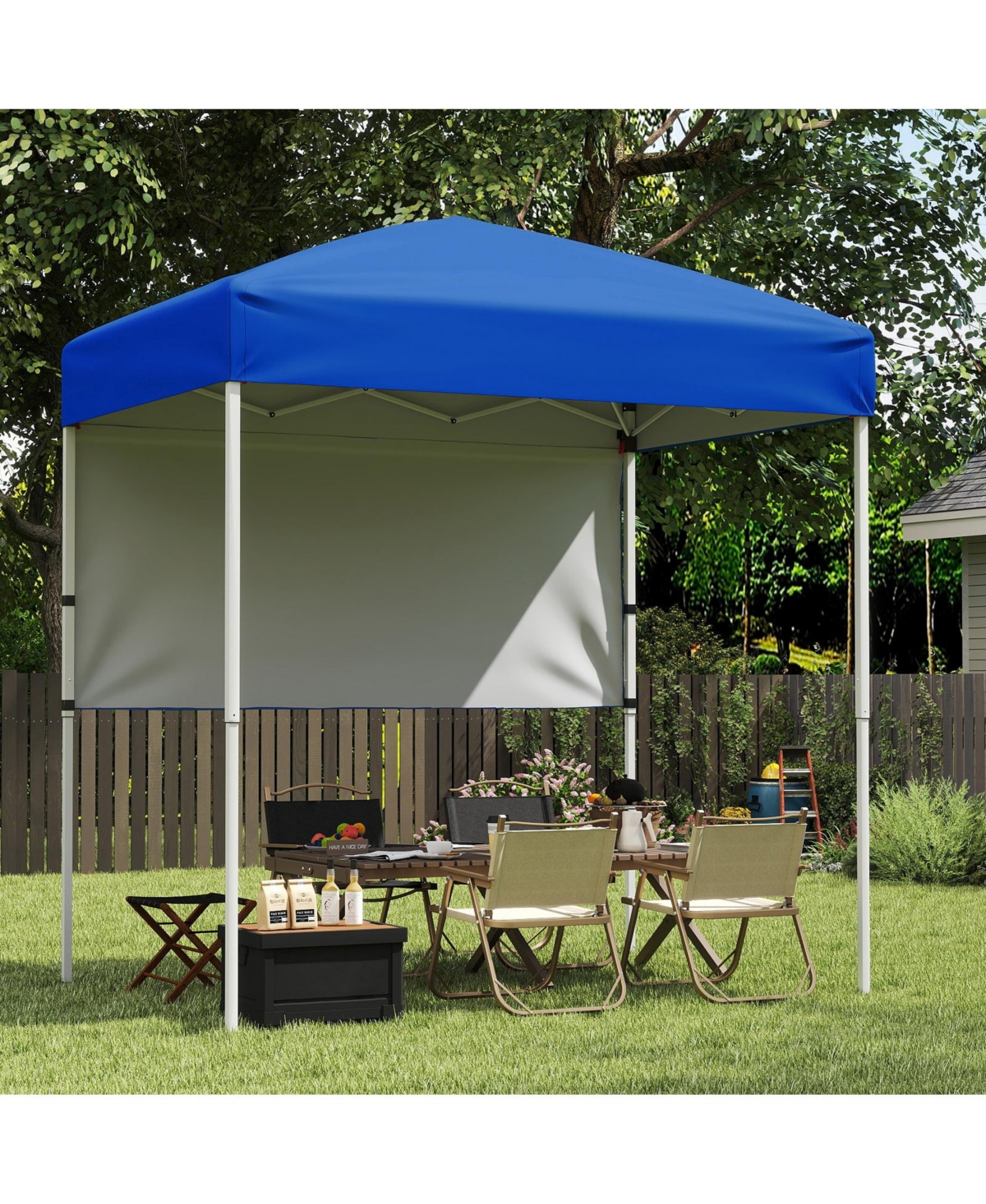 Costway Pop-Up Canopy Tent with 1 Half Sidewall, Easy Setup Folding Outdoor Sun Shelter