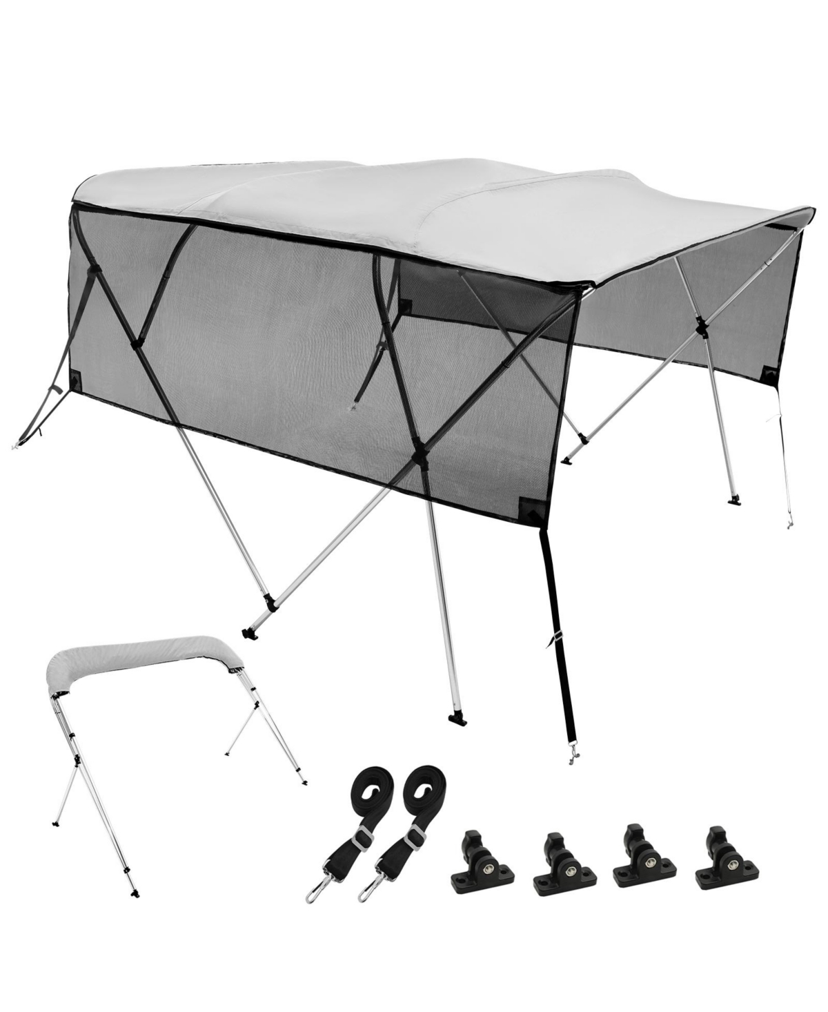 Sugift 4 Bow Bimini Top Boat Cover with Mesh Sidewalls 600D Polyester