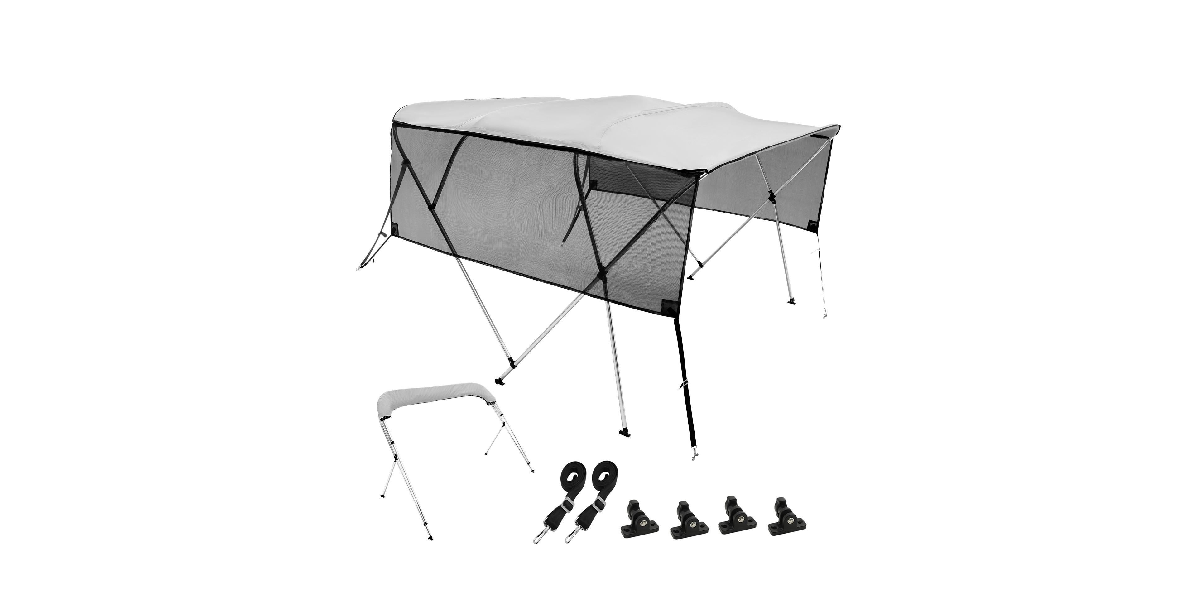 Sugift 4 Bow Bimini Top Boat Cover with Mesh Sidewalls 600D Polyester