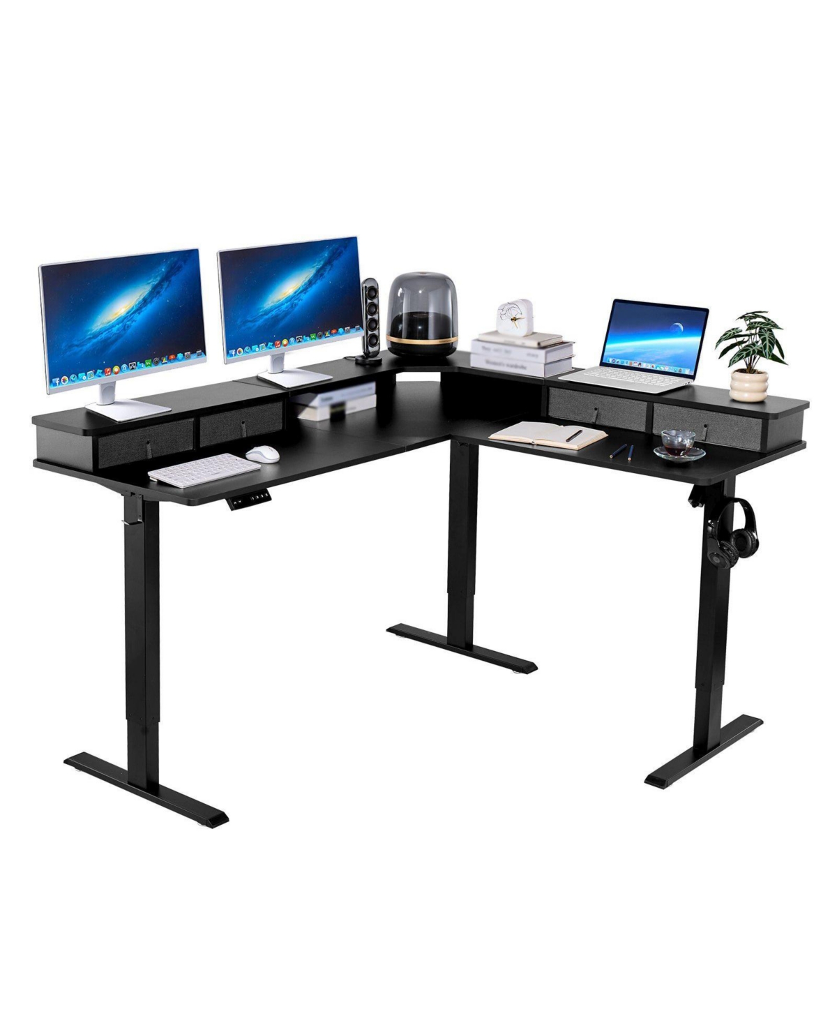 Slickblue L Corner Gaming Desk with Storage and Led Lighting