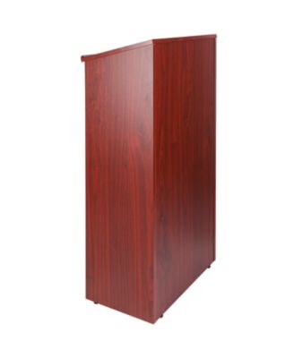 47 in Wood Podium Stand with 4 Rolling Wheels Storage Shelves and Slant Desktop