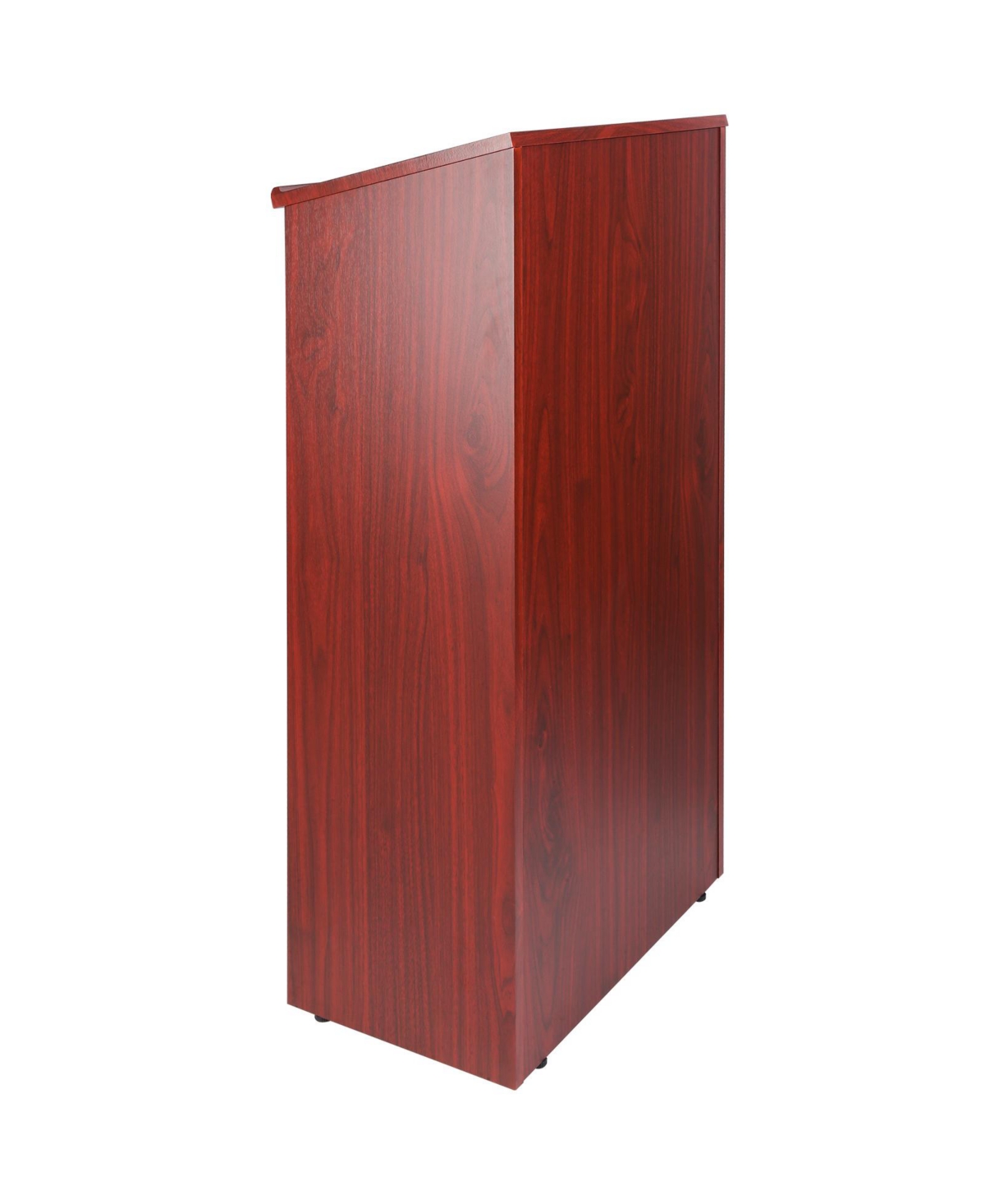 Sugift 47 in Wood Podium Stand with 4 Rolling Wheels Storage Shelves and Slant Desktop