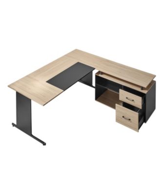 L-Shaped Executive Desk with Drawers and Storage Cabinet 350 LBS Load Capacity Easy Assembly