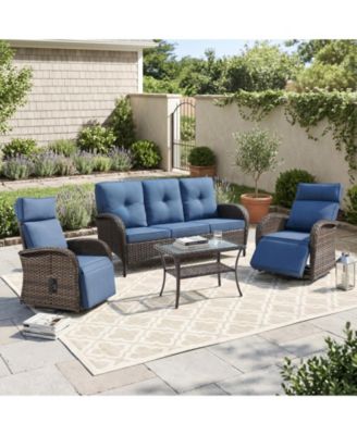 4 Piece Wicker Patio Furniture Set, Outdoor Outdoor Swivel Recliner Chair with 3-Seat Sofa, Coffe Table, All-Weather Conversation Set