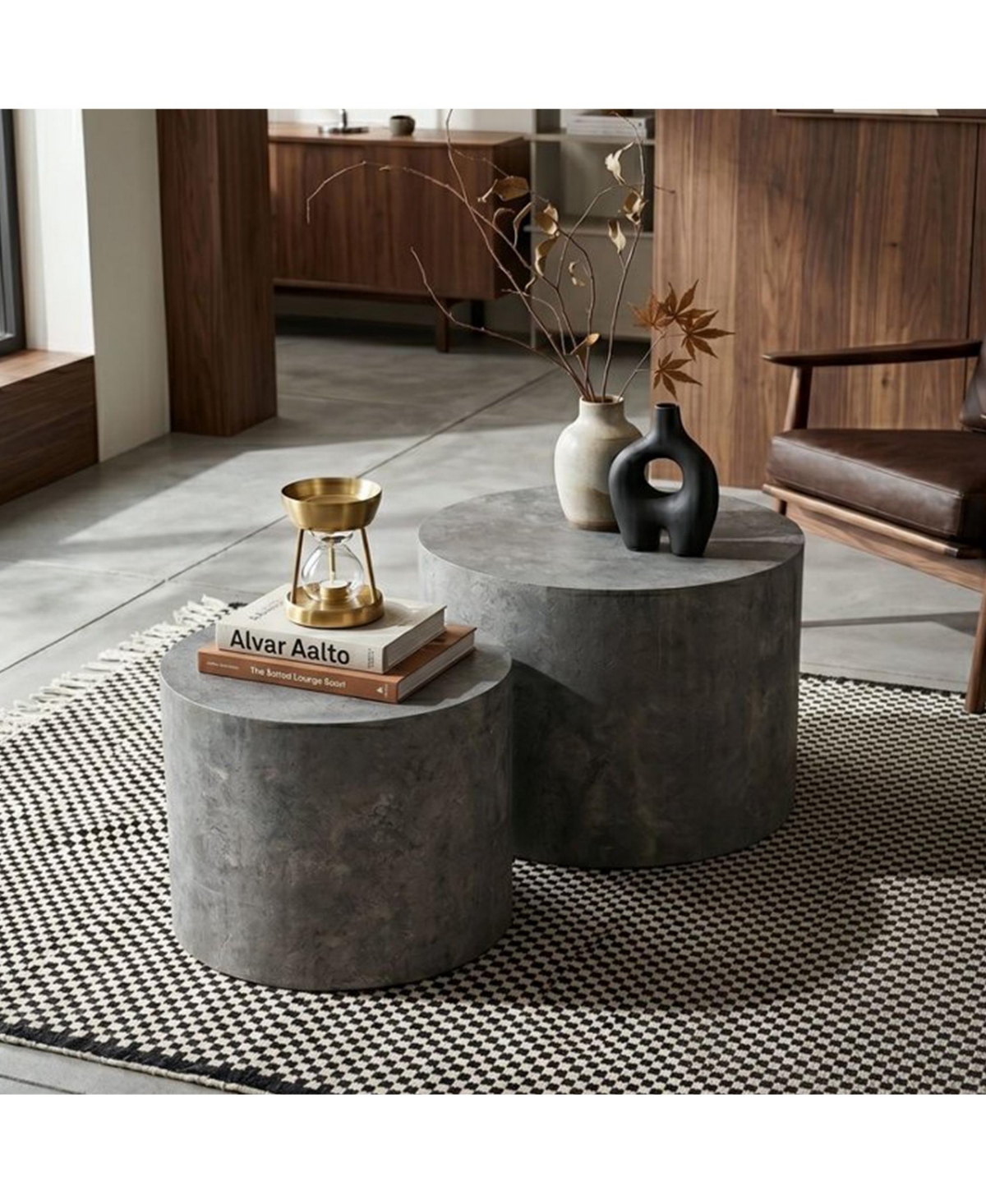 Flynama Set of 2 Faux Concrete Nesting Coffee Tables