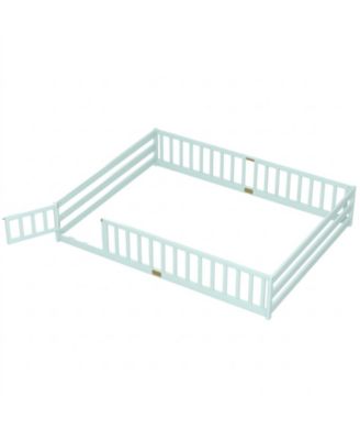 Queen Size Kids Montessori Floor Bed Frame with Full Length Safety Guardrails