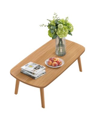 Modern 39.4" Natural Wooden Foldable Coffee Table for Small Spaces, Low Profile Floor Laptop Desk for Living Room and Bedroom