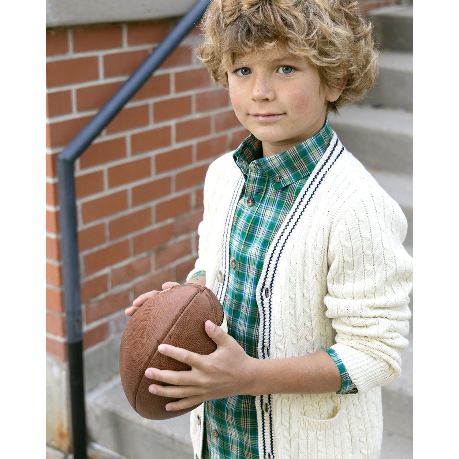 Little and Big Boys' S- XL Organic Cable Cardigan Sweater with Tipping